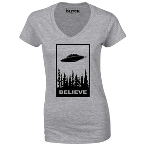 Reality Glitch Believe in UFOs Womens T-Shirt - V-Neck