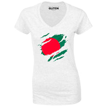 Reality Glitch Torn Bangladesh Flag Womens T-Shirt - V-Neck