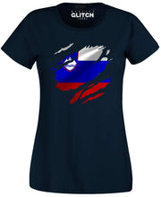 Reality Glitch Torn Slovenia Flag Womens T-Shirt