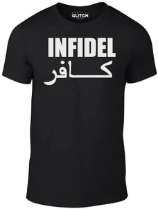 Men's Black T-Shirt With a Infidel slogan Printed Design