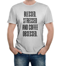 Reality Glitch Blessed, Stressed and Coffee Obsessed Mens T-Shirt