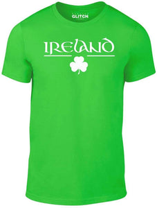 Men's Irish Green T-Shirt With a Ireland and Clover White Printed Design