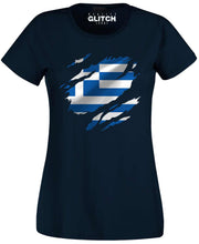 Reality Glitch Torn Greece Flag Womens T-Shirt