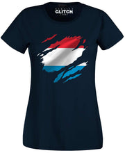 Reality Glitch Torn Luxembourg Flag Womens T-Shirt