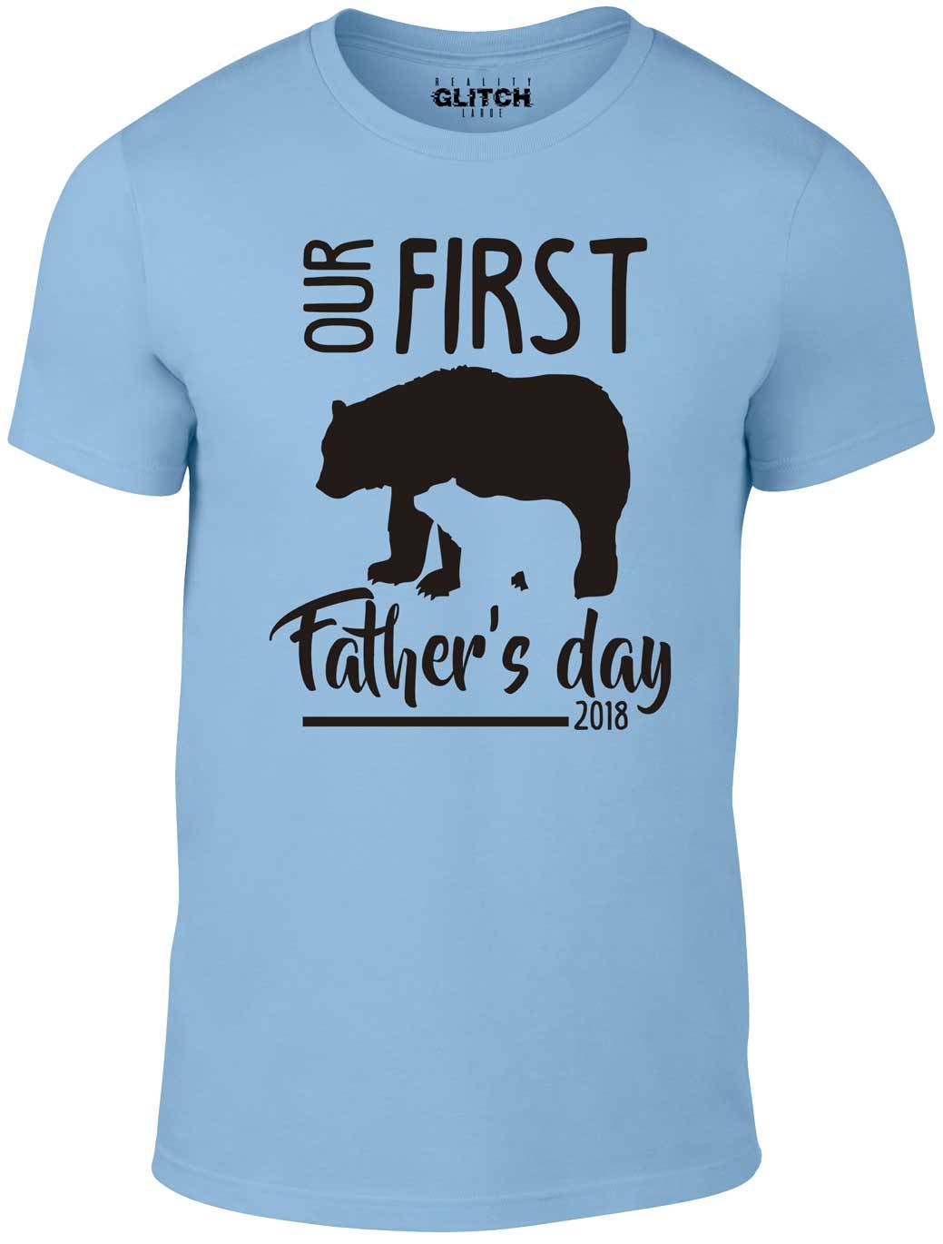 Men's Light Blue T-Shirt With a  First Fathers Day Bear Design  Printed Design