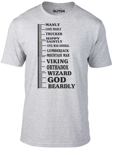 Men's Light Grey T-Shirt With a Beard measuring Scale Printed Design