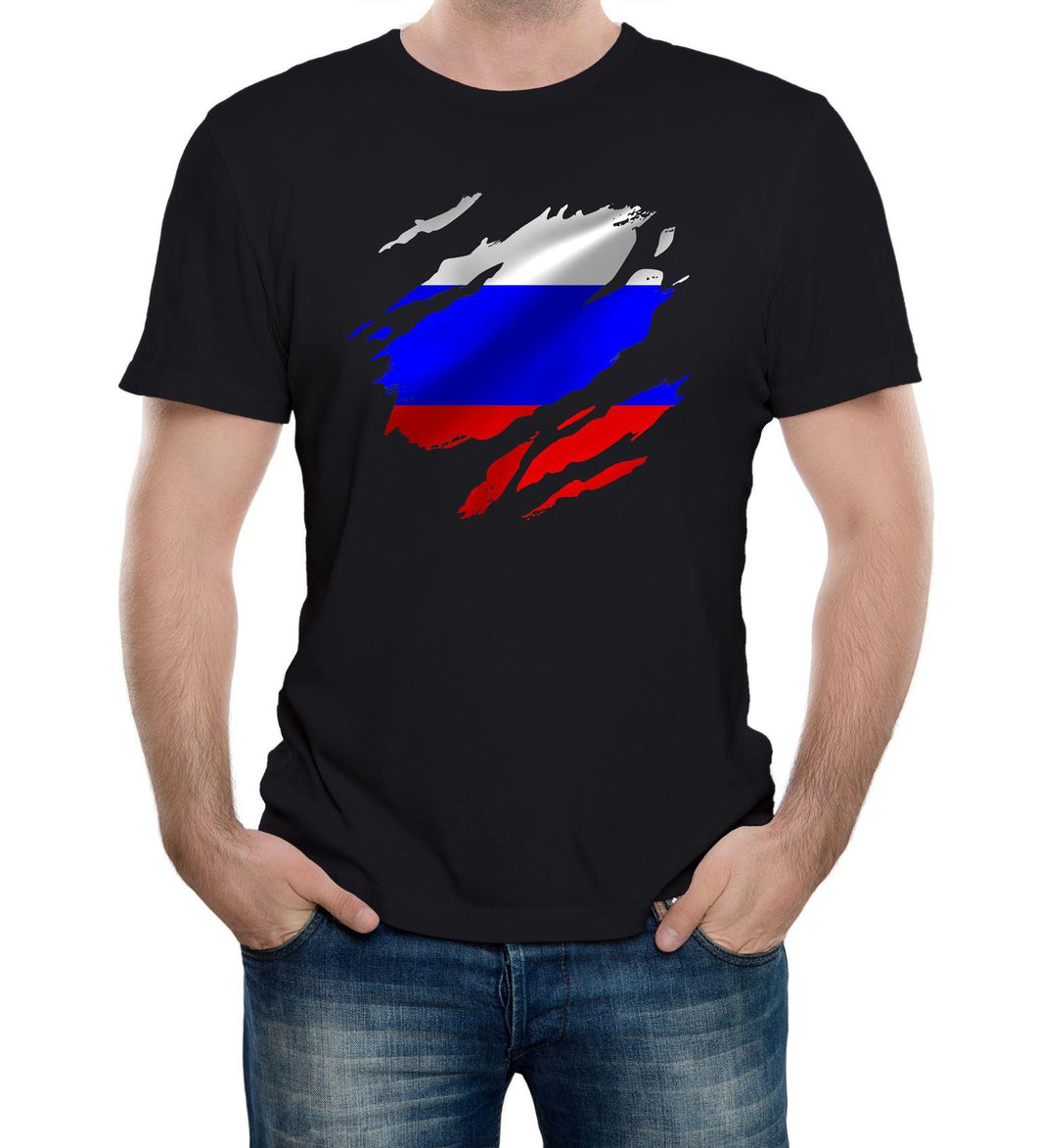 Reality Glitch Torn Russia Flag Mens T-Shirt