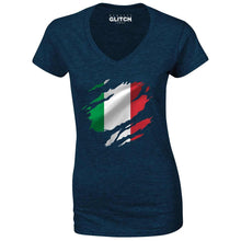 Reality Glitch Torn Italy Flag Womens T-Shirt - V-Neck