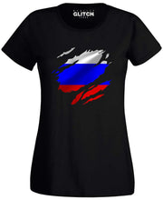 Reality Glitch Torn Russia Flag Womens T-Shirt
