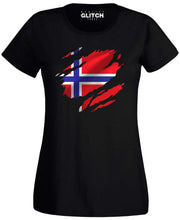 Reality Glitch Torn Norway Flag Womens T-Shirt