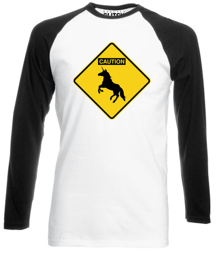 Reality Glitch Caution Unicorns Mens Baseball Shirt - Long Sleeve