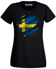 Reality Glitch Torn Sweden Flag Womens T-Shirt