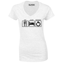 Reality Glitch Eat Sleep Respawn Womens T-Shirt - V-Neck
