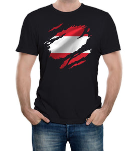 Reality Glitch Torn Austria Flag Mens T-Shirt