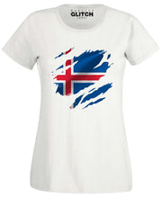 Reality Glitch Torn Iceland Flag Womens T-Shirt