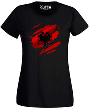 Reality Glitch Torn Albania Flag Womens T-Shirt