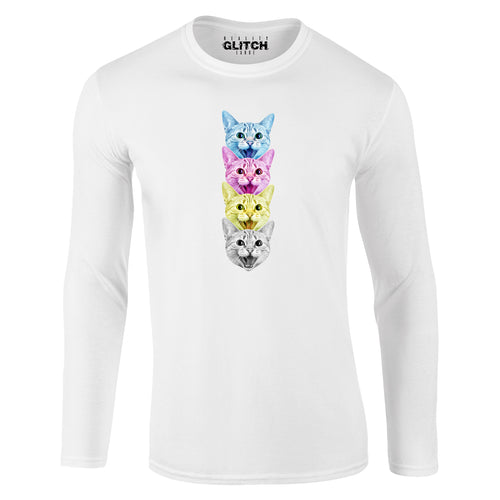 Reality Glitch CMYK Cat Mens T-Shirt - Long Sleeve