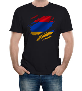 Reality Glitch Torn Armenia Flag Mens T-Shirt