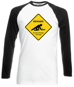 Reality Glitch Beware Drunk People Crossing Mens Baseball Shirt - Long Sleeve