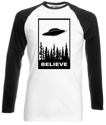 Reality Glitch Believe in UFOs Mens Baseball Shirt - Long Sleeve