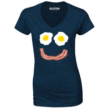 Reality Glitch Bacon and Eggs Smile Womens T-Shirt - V-Neck