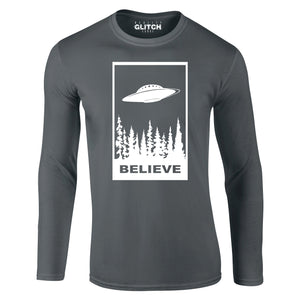 Reality Glitch Believe in UFOs Mens T-Shirt - Long Sleeve