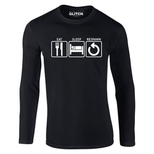 Reality Glitch Eat Sleep Respawn Mens T-Shirt - Long Sleeve