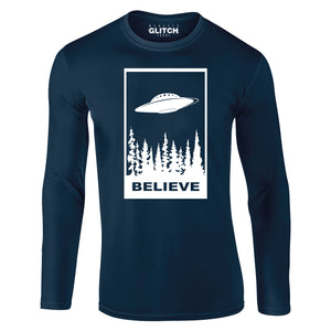 Reality Glitch Believe in UFOs Mens T-Shirt - Long Sleeve