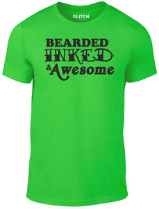 Men's Irish Green T-Shirt With a Bearded, Inked & Awesome Slogan Printed Design