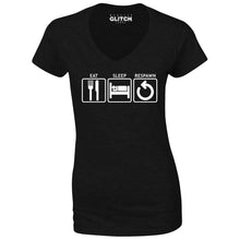 Reality Glitch Eat Sleep Respawn Womens T-Shirt - V-Neck