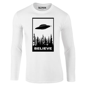 Reality Glitch Believe in UFOs Mens T-Shirt - Long Sleeve