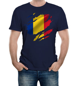 Reality Glitch Torn Romania Flag Mens T-Shirt