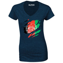 Reality Glitch Torn Afghanistan Flag Womens T-Shirt - V-Neck