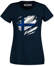 Reality Glitch Torn Finland Flag Womens T-Shirt