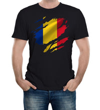 Reality Glitch Torn Romania Flag Mens T-Shirt