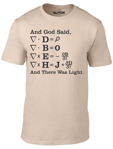 Men's Sand T-Shirt With a And God Said..... And There Was Light mathmatical equation Printed Design