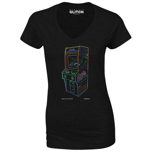 Reality Glitch 1 UP Neon Retro Arcade Womens T-Shirt - V-Neck