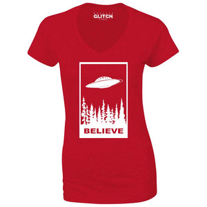 Reality Glitch Believe in UFOs Womens T-Shirt - V-Neck