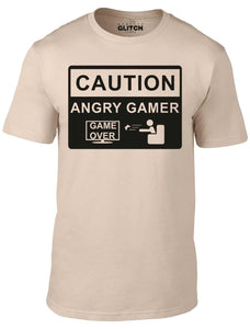 Men's Red T-Shirt With a Angry Gamer Warning Sign Printed Design