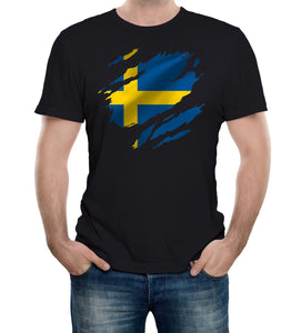 Reality Glitch Torn Sweden Flag Mens T-Shirt