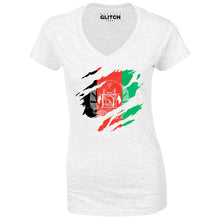 Reality Glitch Torn Afghanistan Flag Womens T-Shirt - V-Neck