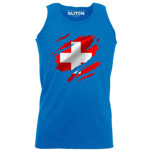 Reality Glitch Torn Switzerland Flag Mens Vest