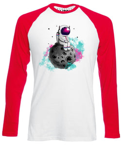 Reality Glitch Spaceman Moon Mens Baseball Shirt - Long Sleeve