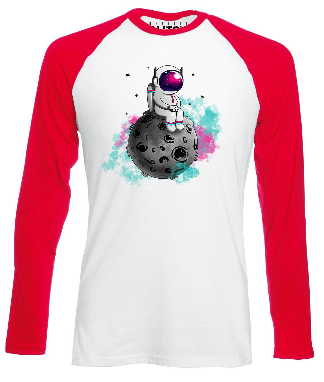 Reality Glitch Spaceman Moon Mens Baseball Shirt - Long Sleeve