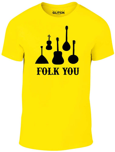 Men's Yellow T-Shirt With a  Folk You  Printed Design