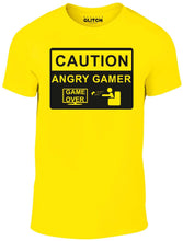 Men's Sand T-Shirt With a Angry Gamer Warning Sign Printed Design