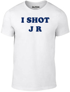 Men's White T-Shirt With a  I shot JR Slogan from Dallas Printed Design
