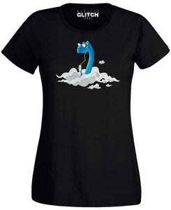 Reality Glitch Dinosaur Head In Clouds Womens T-Shirt
