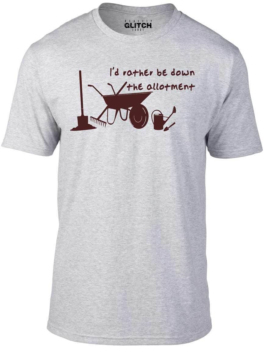 Men's Grey T-Shirt With a Id Rather be down the Allotment Slogan Printed Design