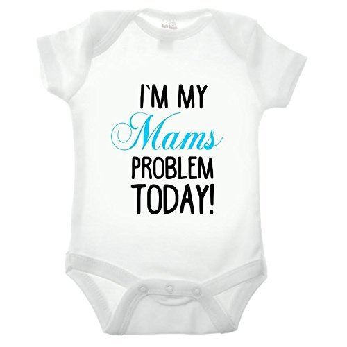 I'm My Mams Problem Short Sleeve Blue Text Babygrow